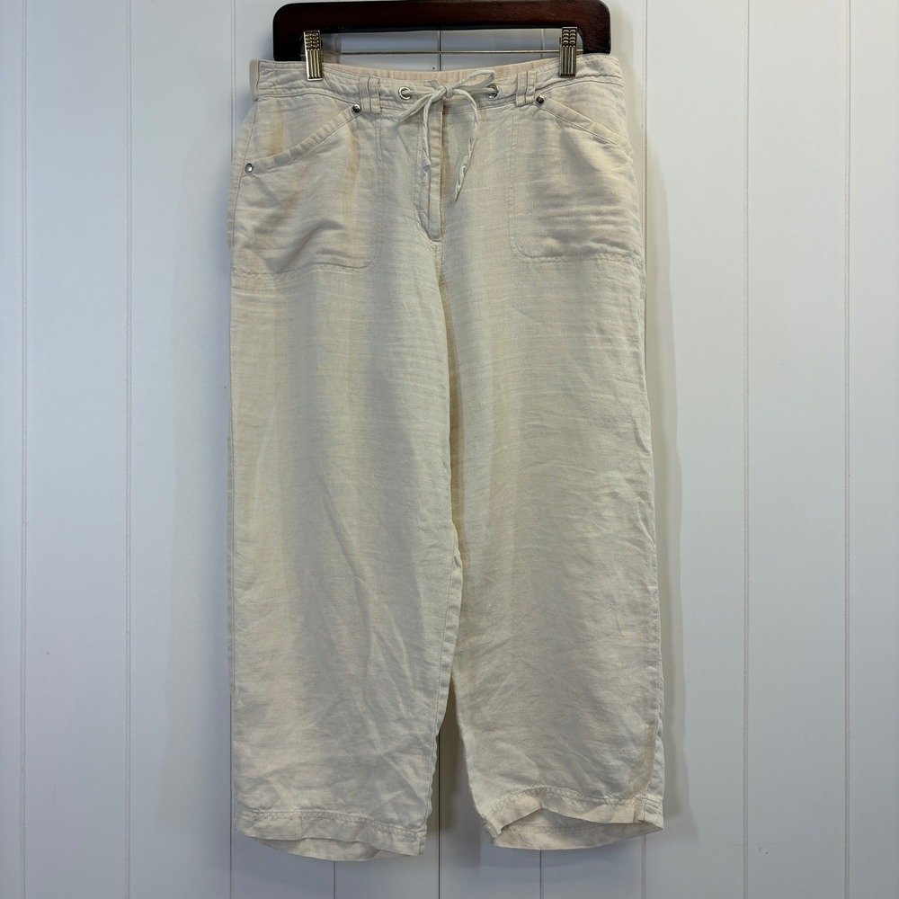 JM Collection Coastal Grandma Linen Cropped Pants Women Size 8 Lagenlook Scandi